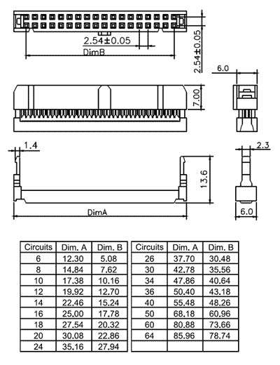 IDC-26F (2-0215911-6) розетка на шлейф 26конт. шаг 2.54мм без планки (рис.2)