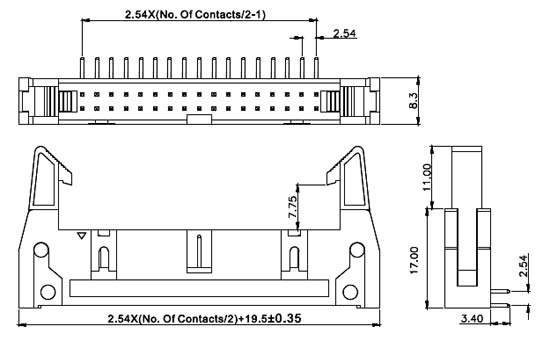 IDCC-16MR (SCM-16R) вилка угл. с защелк.16конт.(2х8) ш.2.54мм (рис.2)