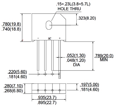 Габаритные размеры диодного моста KBU6J