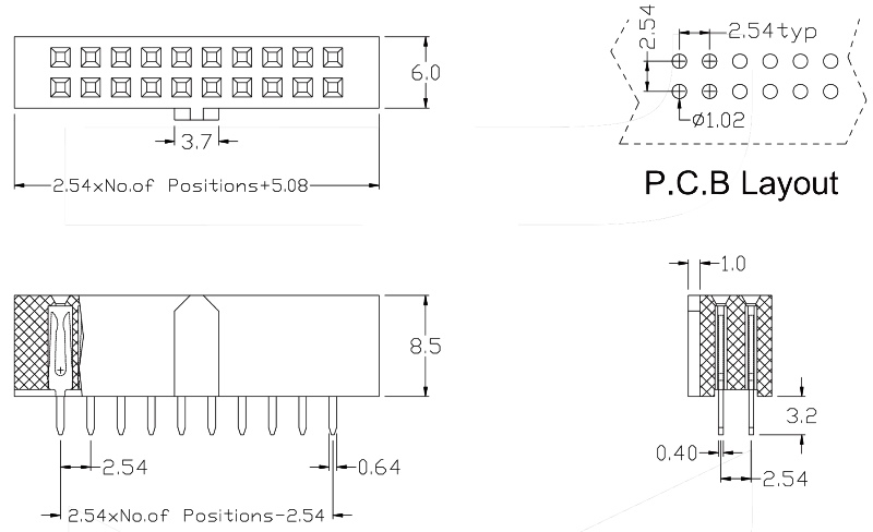 Габаритные размеры розетки KLS1-219X-2-06-S