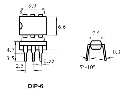 АОТ166Б 1-кан.транз.оптопара Iвх=0,5мА DIP-6 (рис.2)
