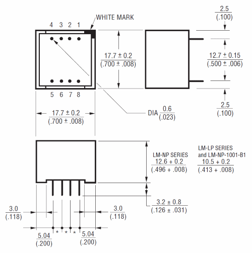 Габариты трансформатора LM-NP-1001-B1L