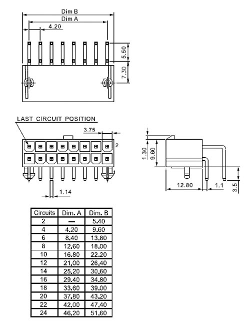 MF-8MRA   вилка на плату, угл., 8 конт.(2x04) с фикс., шаг 4,2 мм, (для MF-8F) (рис.2)