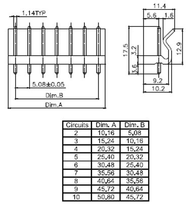 MPW-9 вилка на плату, прямая, 9 конт., шаг 5,08 мм, (для MHU-9) (рис.2)