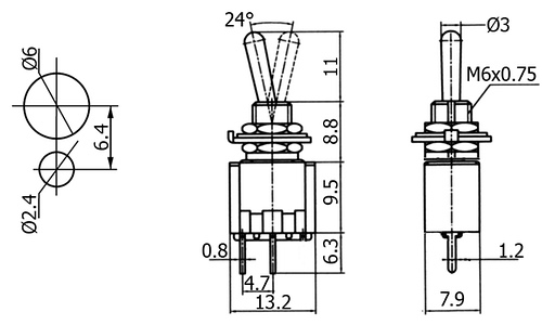 Uf,fhbnyst размеры тумблера MTS101-A2