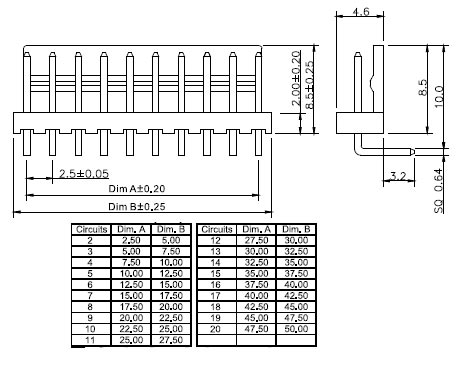 OWF-4R вилка на плату 4-х конт.откр.угл. ш.2,50мм (рис.2)