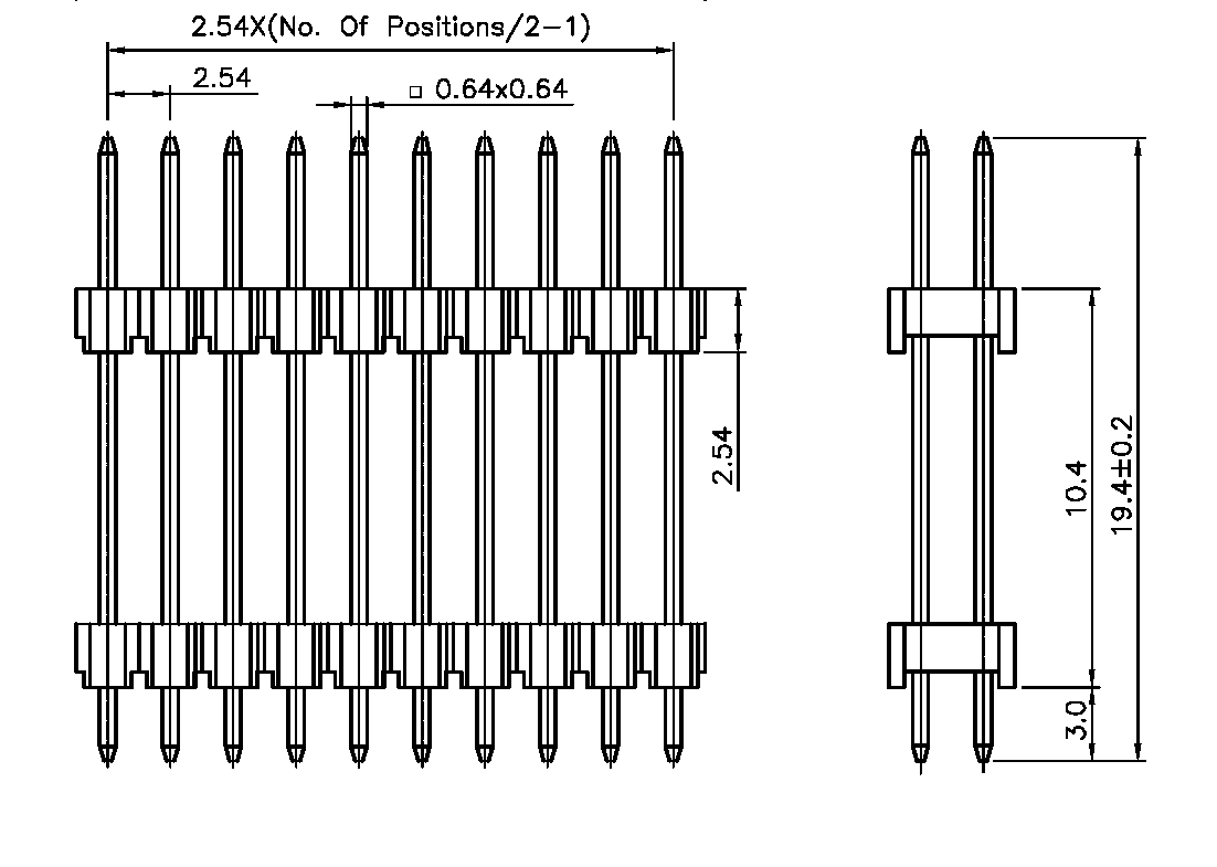 PLHD-80  штыр. соед. межплатный 2х40 шаг 2,54 (рис.2)