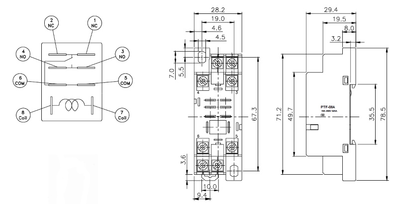 PTF-08A колодка для реле TRL-2C (рис.2)