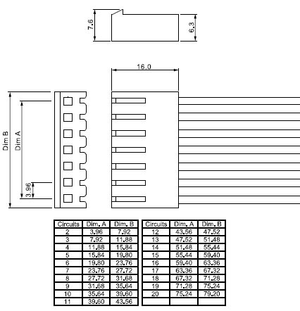 PHU-14   розетка на кабель, 14 конт., шаг 3,96 мм, (для PWL-14) (рис.2)