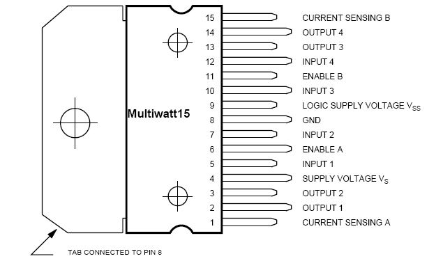 L298N микросхема, Multiwatt-15 (вертик.) (рис.3)