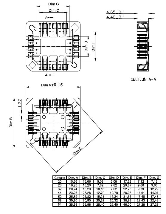 PLCC-68   панелька под м/с, 68 конт., SMD, шаг 2,54мм (рис.2)