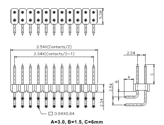 PLD-8R штыр.соед.двухрядн.шаг 2.54мм угл. (2х04) (рис.2)