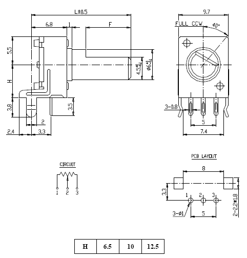 R24N1-B2K, L20KC резистор переменный 2 кОм (рис.2)
