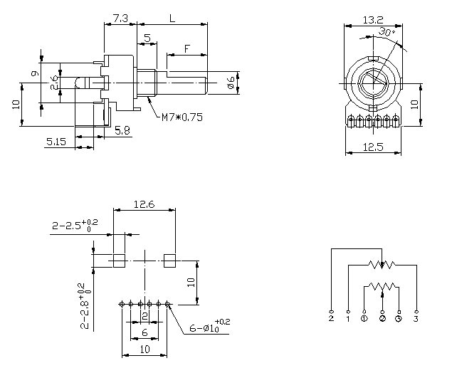 R1214G-B50K, L-15KC резистор переменный 50кОм (рис.2)