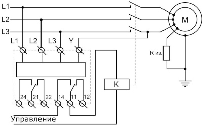 Схема подключения реле РКФ-М08-2-15 с заземленной нейтралью