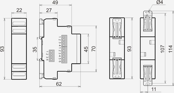 Габаритные размеры реле РВ3-22