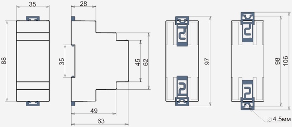 Габаритные размеры реле времени РВО-08