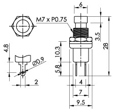 SPA-106B1 (PS105O-TR) кнопочн.выкл. без фикс. OFF-(ON), красная кнопка (рис.2)