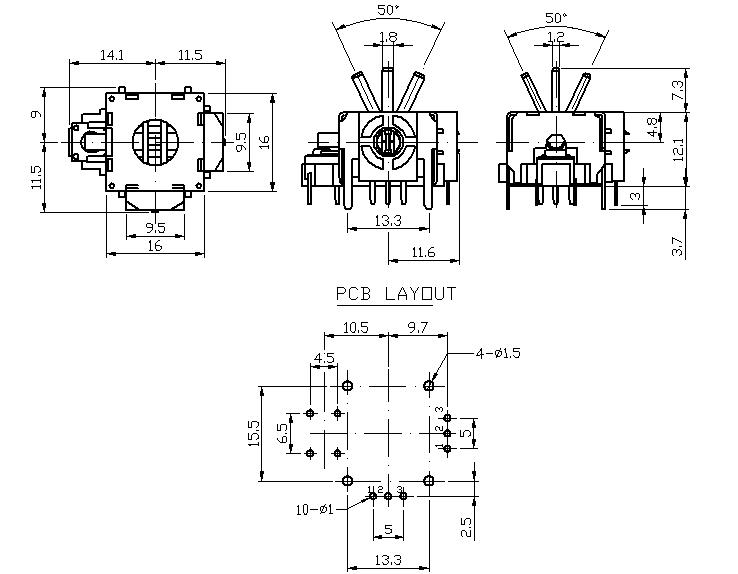 Габариты 3D джойстика SJ11C