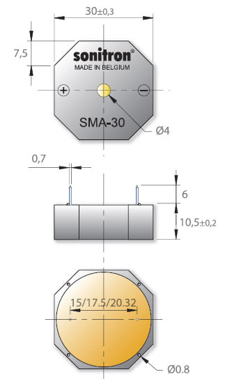 SMA-30-P15 излучатель звука пьезо (рис.2)