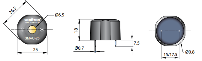 SMAC-25-P15 излучатель звука пьезо (рис.2)