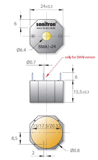 SMAI-24-P15 излучатель звука пьезо (рис.2)