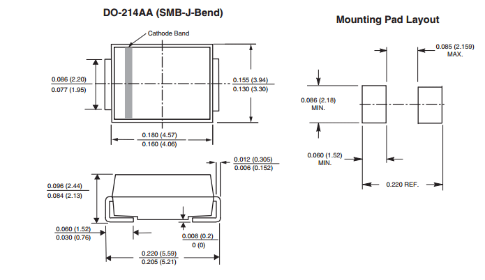 SMBJ6.0A диод защитный 600Вт 6В, DO-214AA (SMB) (рис.3)