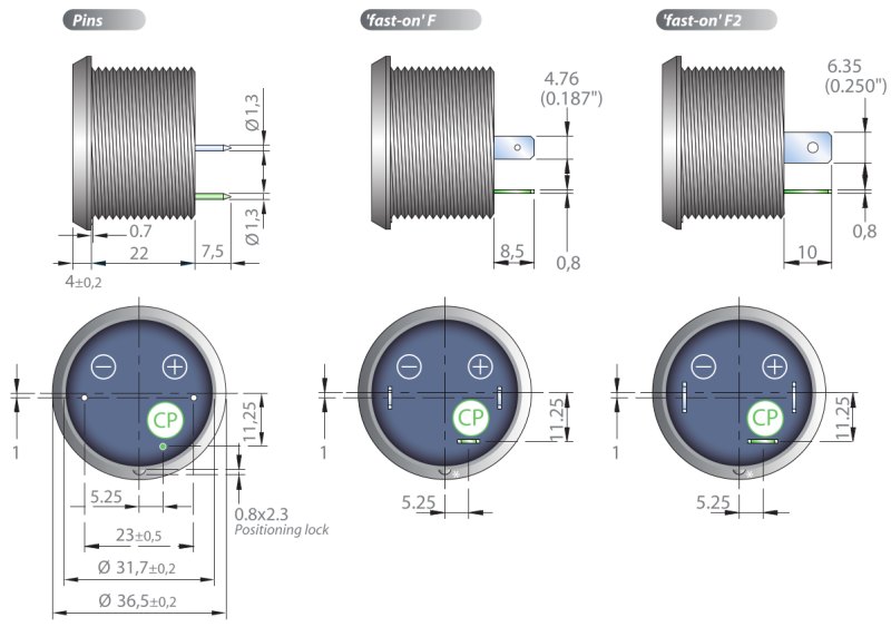 Габариты пьезогенератора SILM516B