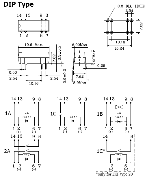 TRR-1B-12D00-R  геркон. реле 12В, 12мА, 1 пара норм.замкн.конт.,  DIP-8 (рис.2)
