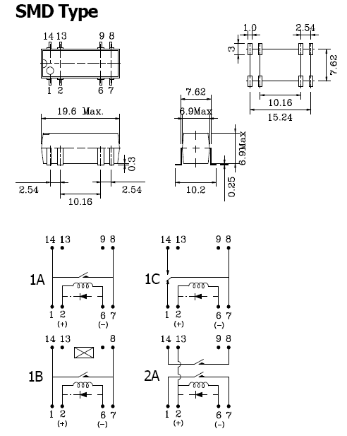 TRR-1A-05S00-R  геркон. реле 5В 10мА, 1 пара норм.разомкн. конт.,  SMD-8 (рис.2)