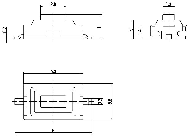 TS-09-025   кнопка тактовая 3,8x6,3, h = 2,5 мм, SMD, в ленте (рис.2)