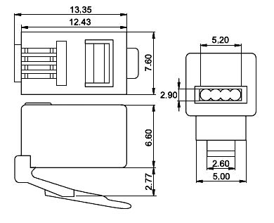 TP4P4C (RJ11)   вилка телефонная, 4 контакта (рис.2)