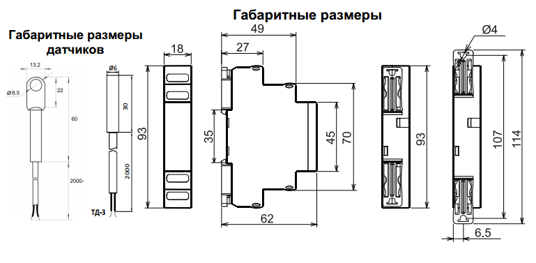 Габаритные размеры термореле ТР-М01-1-15