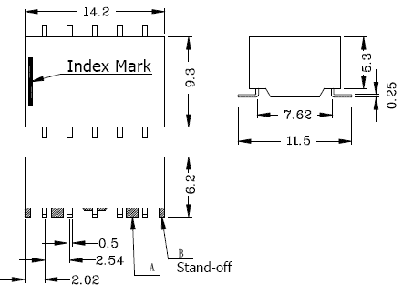 Габаритные разделы реле TRQ2S