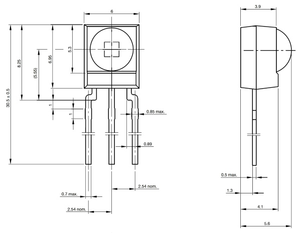 Габаритные размеры TSOP48xx и TSOP348xx
