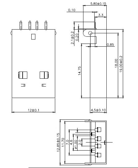 USBA-1P-SM-2 USB вилка на плату,A, SMD, вид 2 (рис.2)