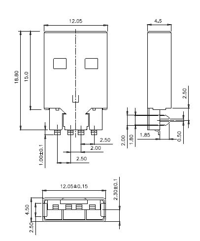 USBA-1P-SM-3 USB вилка на плату,A, SMD, вид 3 (рис.2)