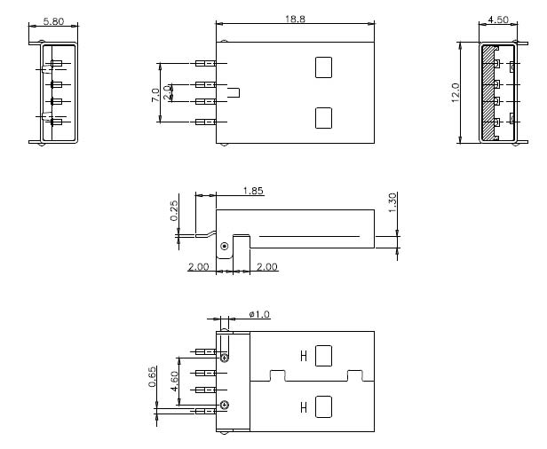 USBA-1P-SM-4 USB вилка на плату,A, SMD, вид 4 (рис.2)