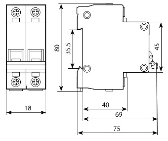 ВА-9-2 4,5кА двухполюсный автомат 9мм, 10А