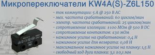 KW4A(S)-Z6L150 микропереключатели с планкой