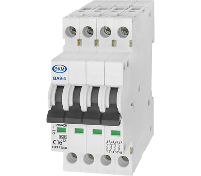 ВА-9-4 В16 4,5кА четырехполюсный автомат 9мм, 16А CHINA - фото