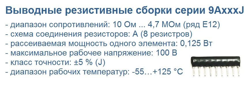 9AxxxJ - резисторные металлопленочные сборки